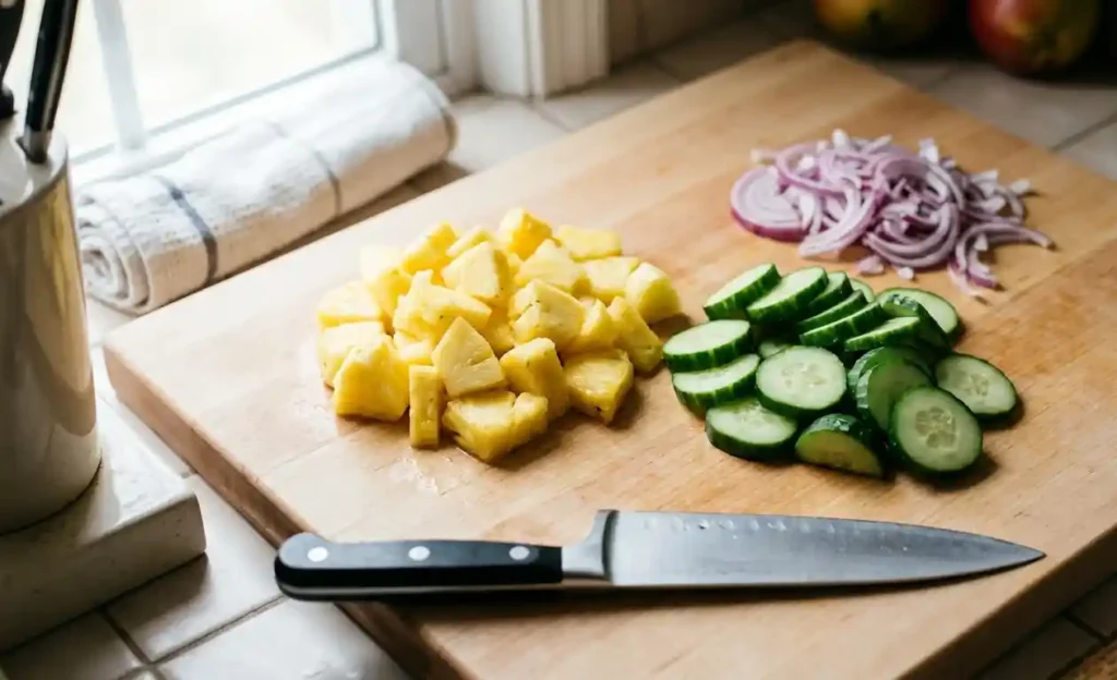 pineapple and cucumber in bite seized 