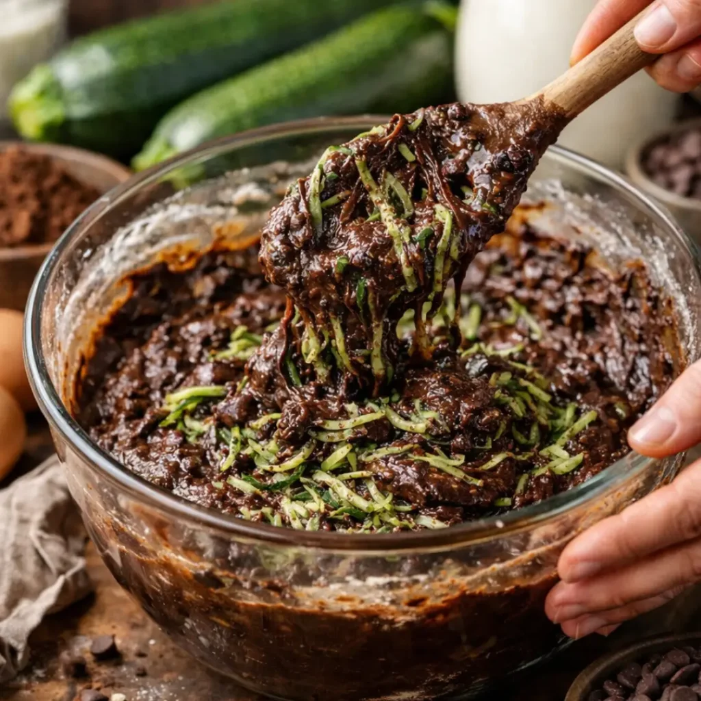 mixing dry ingredients for Zucchini Brownies Recipe