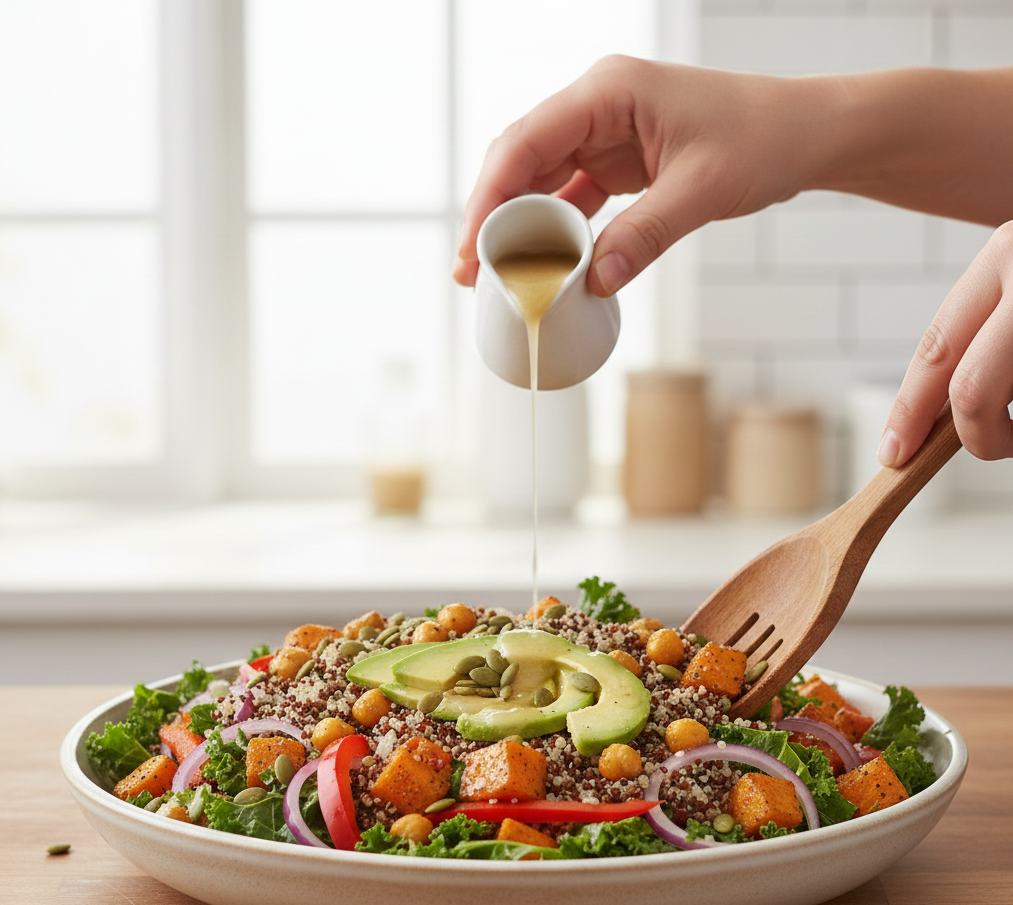 Assemble the Salad of Vegan Sweet Potato Quinoa