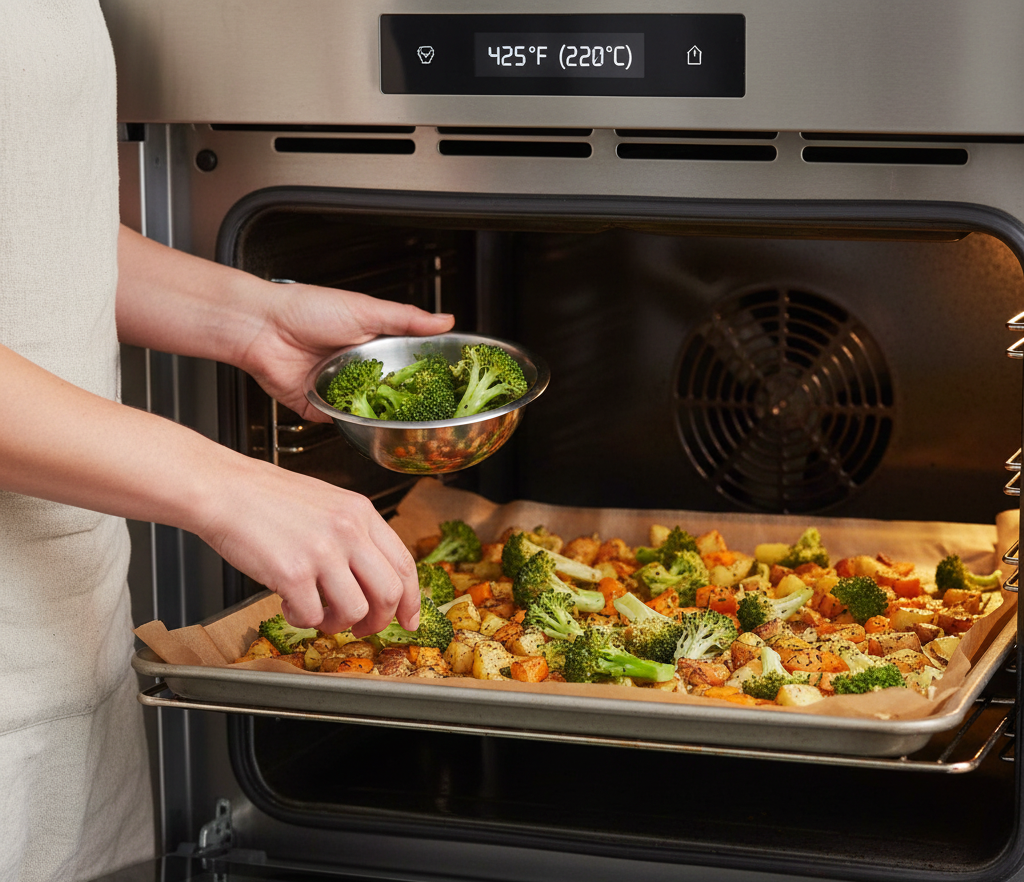Roasted Potatoes Carrots and Broccoli 