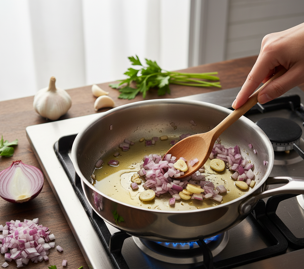 Lentil and Sweet Potato Soup preparation 
