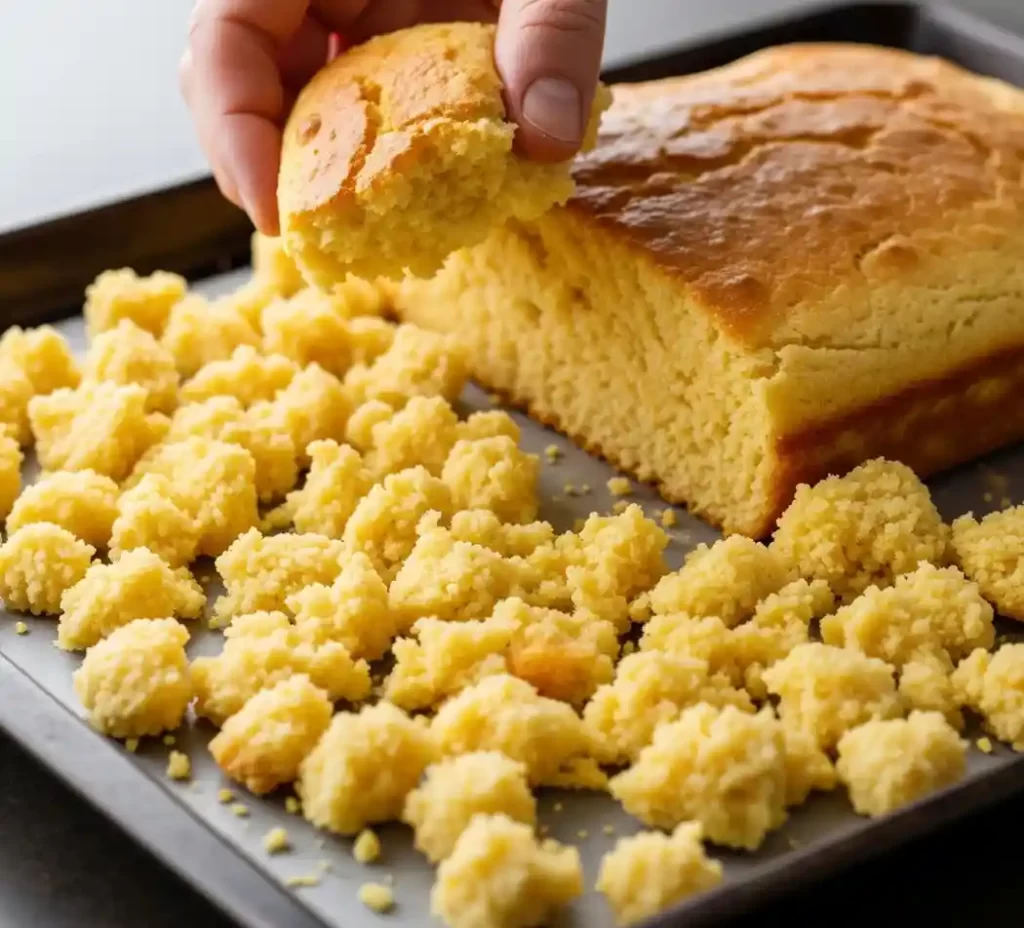crumbling the cooled cornbread