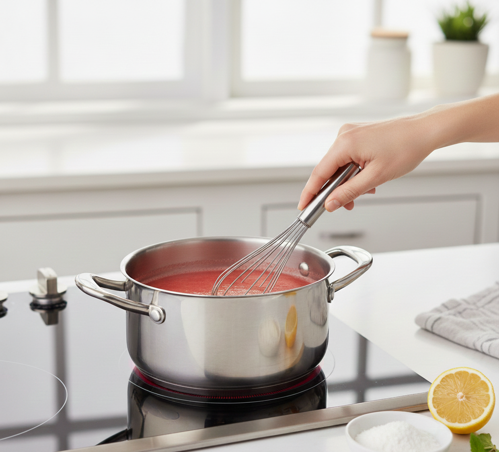 Mix watermelon puree with agar-agar powder for Vegan White Chocolate Watermelon Panna Cotta