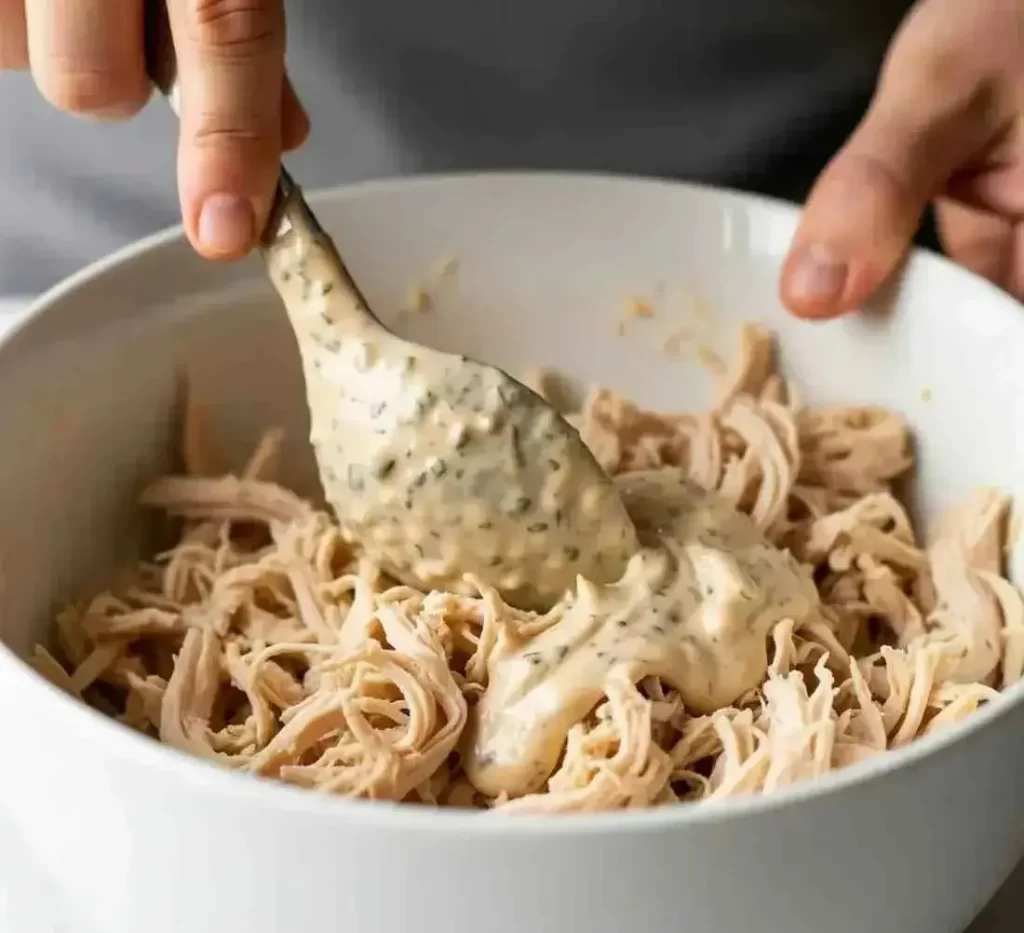 mixture into the shredded chicken