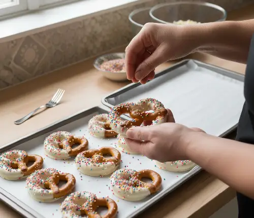 White chocolate with pretzels