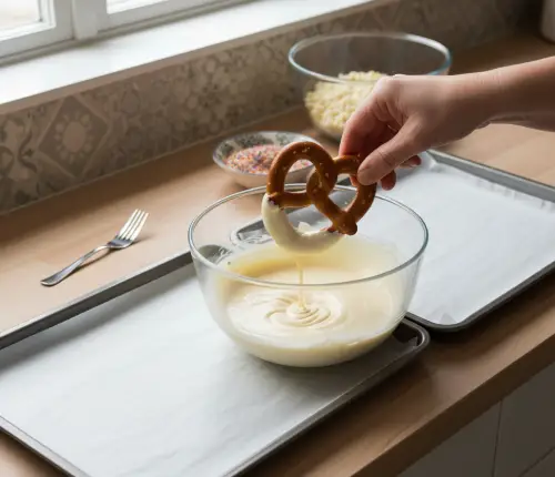 White chocolate with pretzels