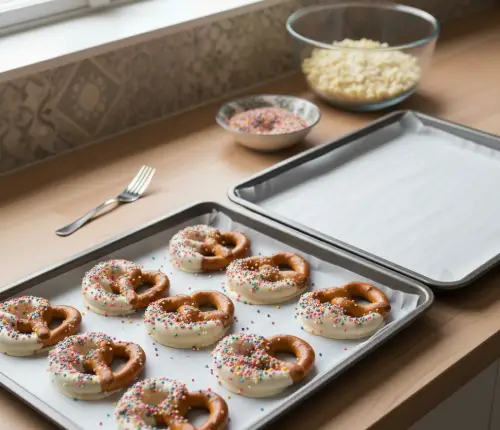 White chocolate with pretzels